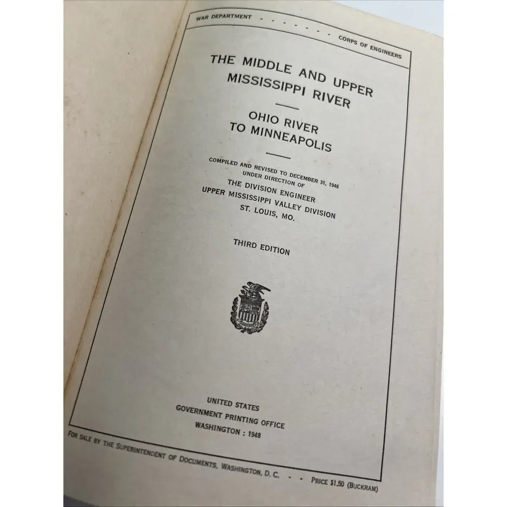 War Dept. US Army Corps of Engineers Mississippi River Navigation Guide 1948 HC